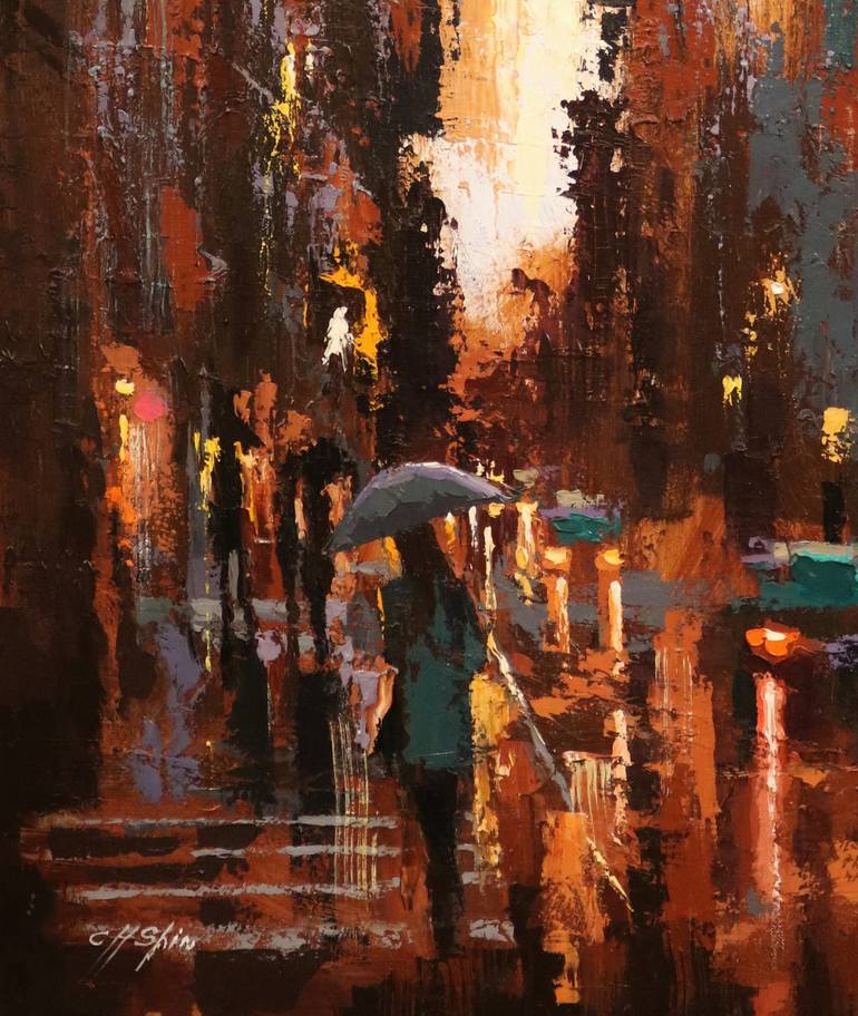 Original Expressionism Cities Painting by Chin H Shin