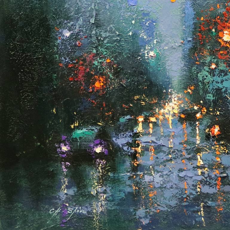 Original Expressionism Cities Painting by Chin H Shin