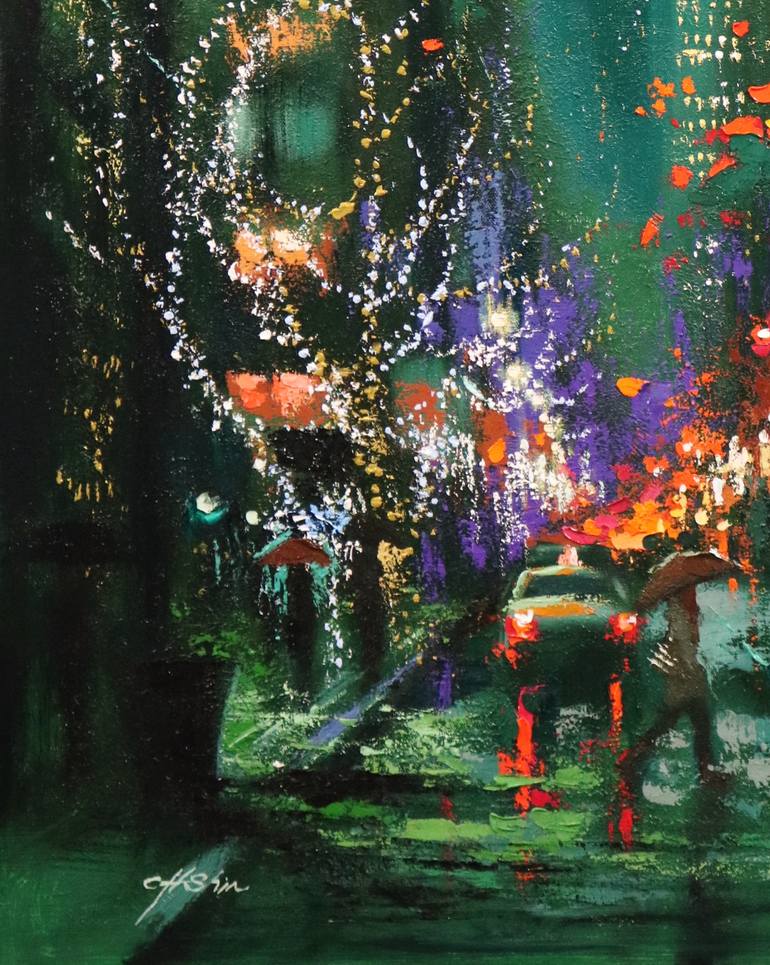 Original Expressionism Cities Painting by Chin H Shin