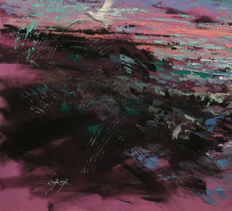 Original Expressionism Beach Painting by Chin H Shin