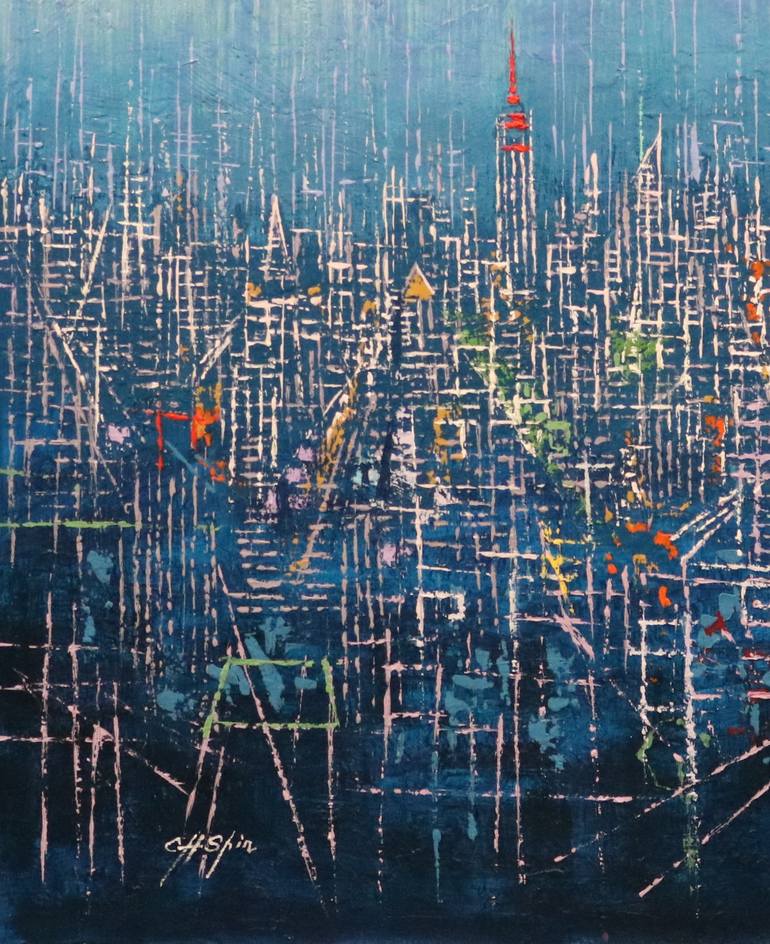 Original Expressionism Cities Painting by Chin H Shin