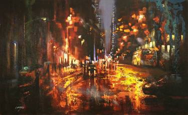 Original Fine Art Cities Painting by Chin H Shin
