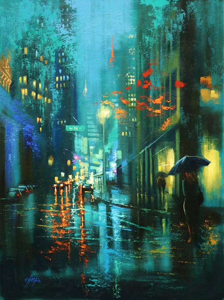 A Rainy Day in New York Painting by Chin h Shin