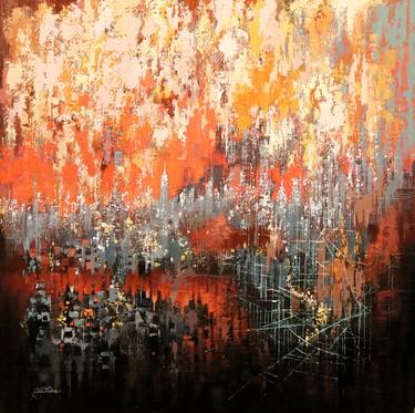 Original Abstract Cities Paintings by Chin h Shin