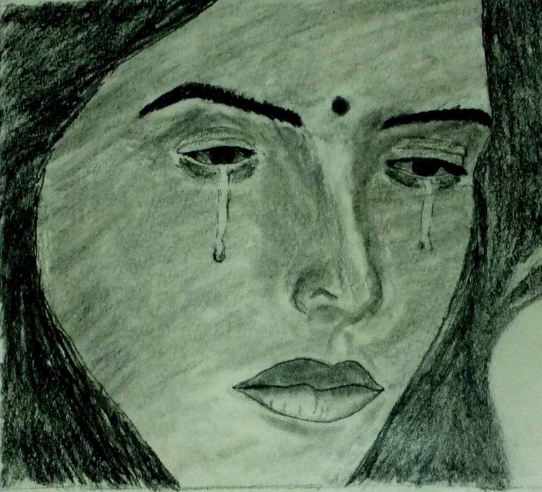 sad face girl drawing