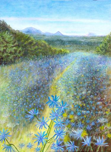 Saatchi Art Artist Yolante Karwinska; Paintings, “Wild Chicory Flowers” #art