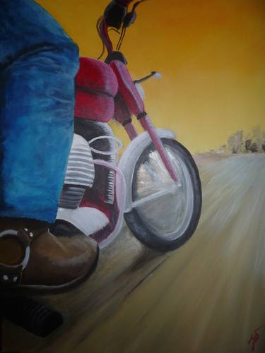 Original Figurative Motorcycle Paintings by George Psaroudakis