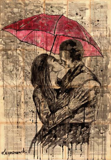 Original Figurative Love Drawings by Krzyzanowski Art