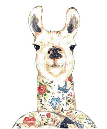Llama tattoo watercolor painting print thumb