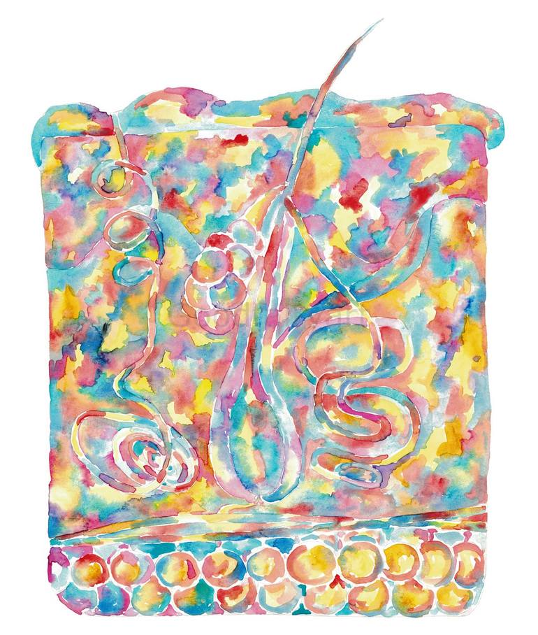 Original Abstract Painting by Maryna Salagub | Illustration Art on Paper | Hair follicle and glands of the skin Histology Epidermis Print