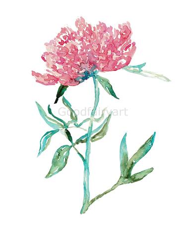 Peony flower Painting Red Green Abstract thumb