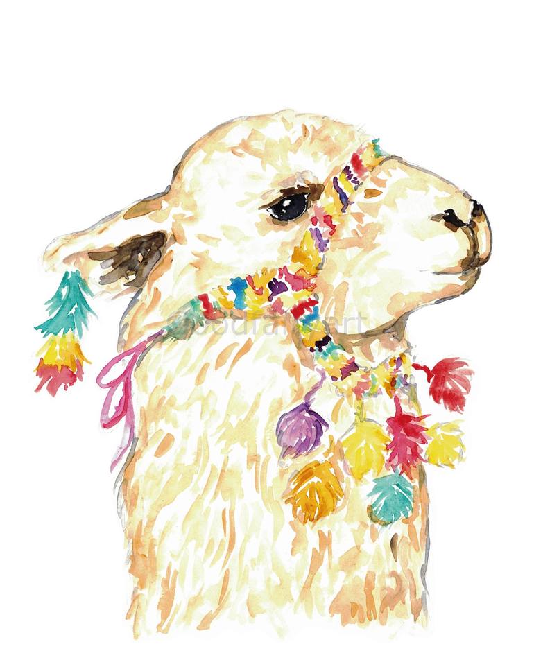 Original Animal Painting by Maryna Salagub  Illustration Art on Paper  Llama watercolor painting print art illustration