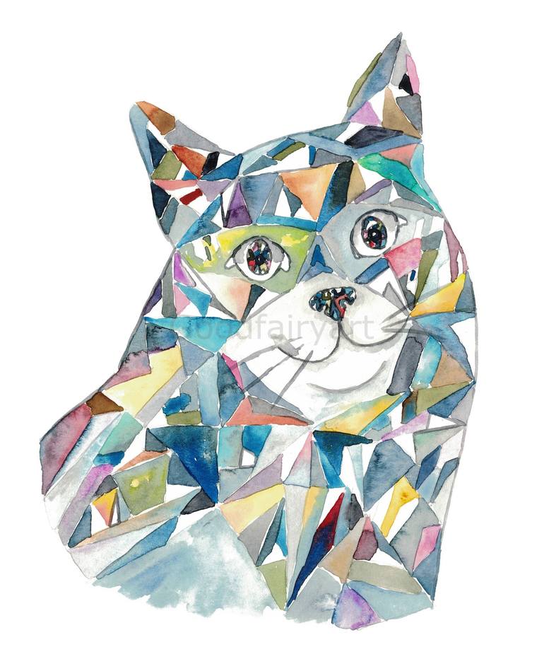 Geometric Cat Print - cat art, geometric animal prints