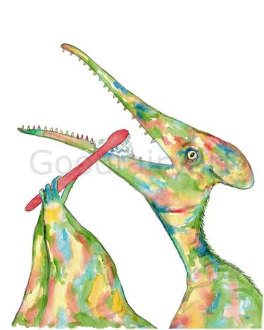 Pterodactyl brushing teeth dinosaur thumb