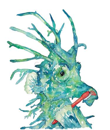 Seahorse brushing teeth bath watercolor thumb