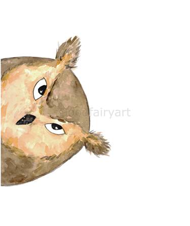 Owl peeking Painting Wall Poster Watercolor thumb