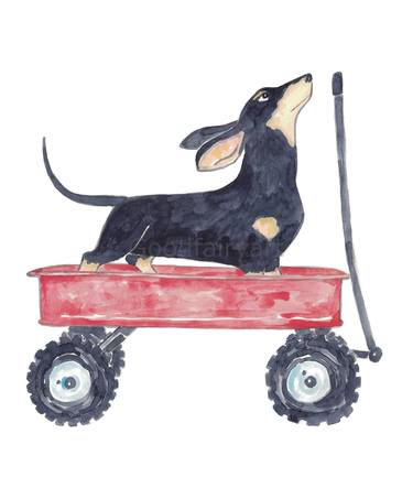 Dachshund dog red wagon Painting thumb