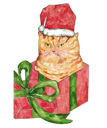 Cat Christmas present Painting Wall Poster thumb