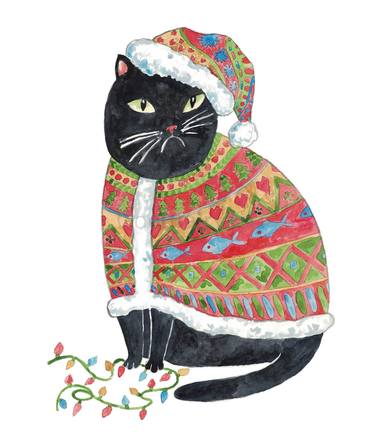 Cat Christmas sweater Painting Wall Poster thumb