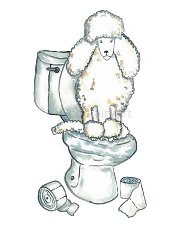 White poodle dog toilet Painting thumb