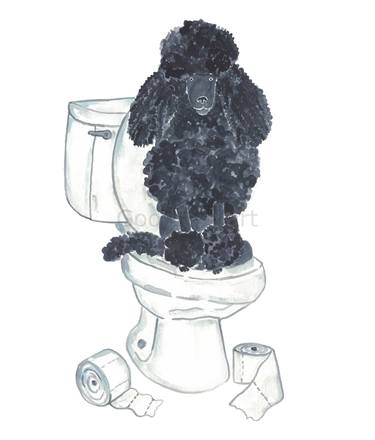 Black poodle dog toilet Painting thumb