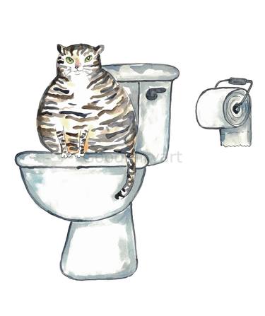 Cat grey cat toilet Painting thumb