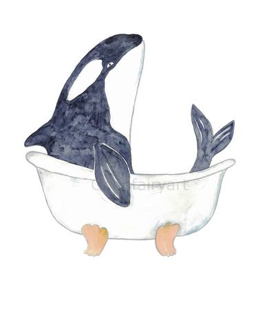 Killer whale taking bath watercolor thumb