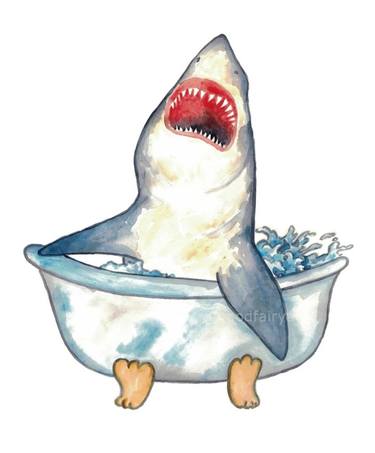 Shark taking bath watercolor thumb