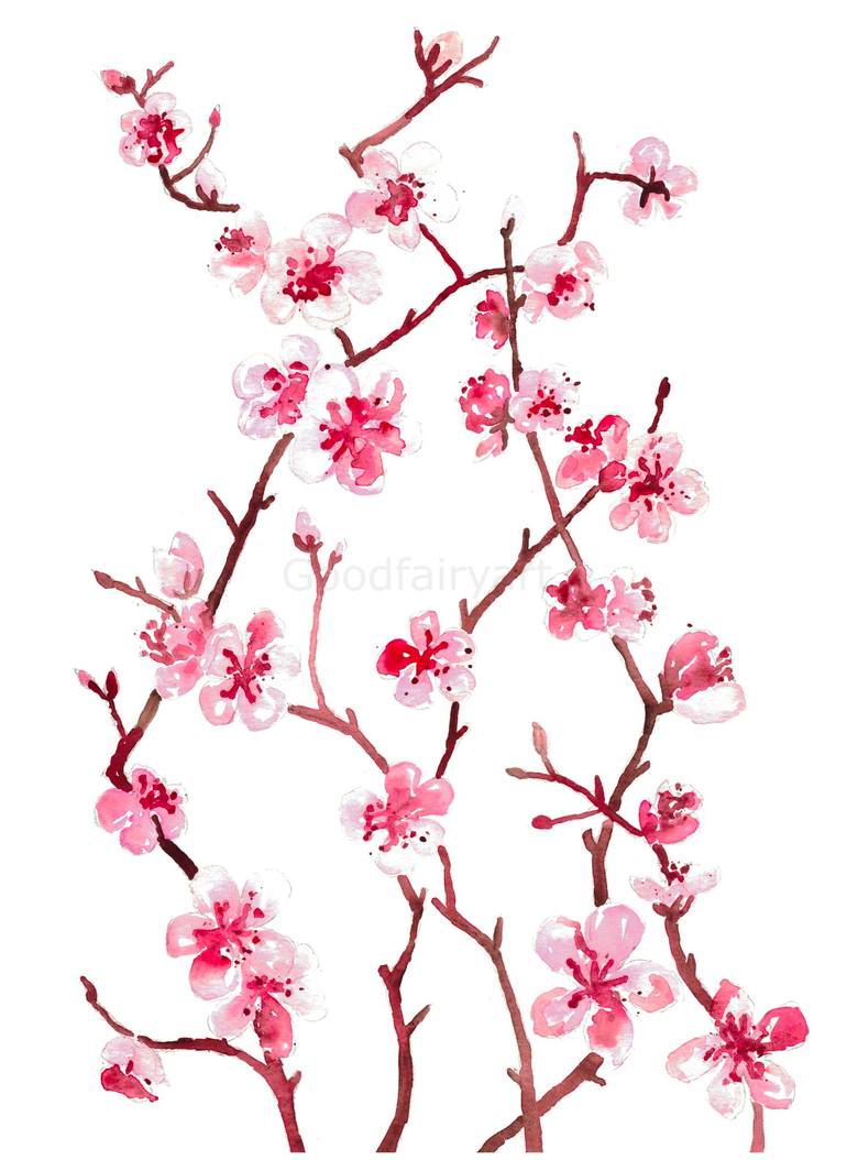 Original Floral Painting by Maryna Salagub | Abstract Art on Paper | Flower cherry blossom watercolor