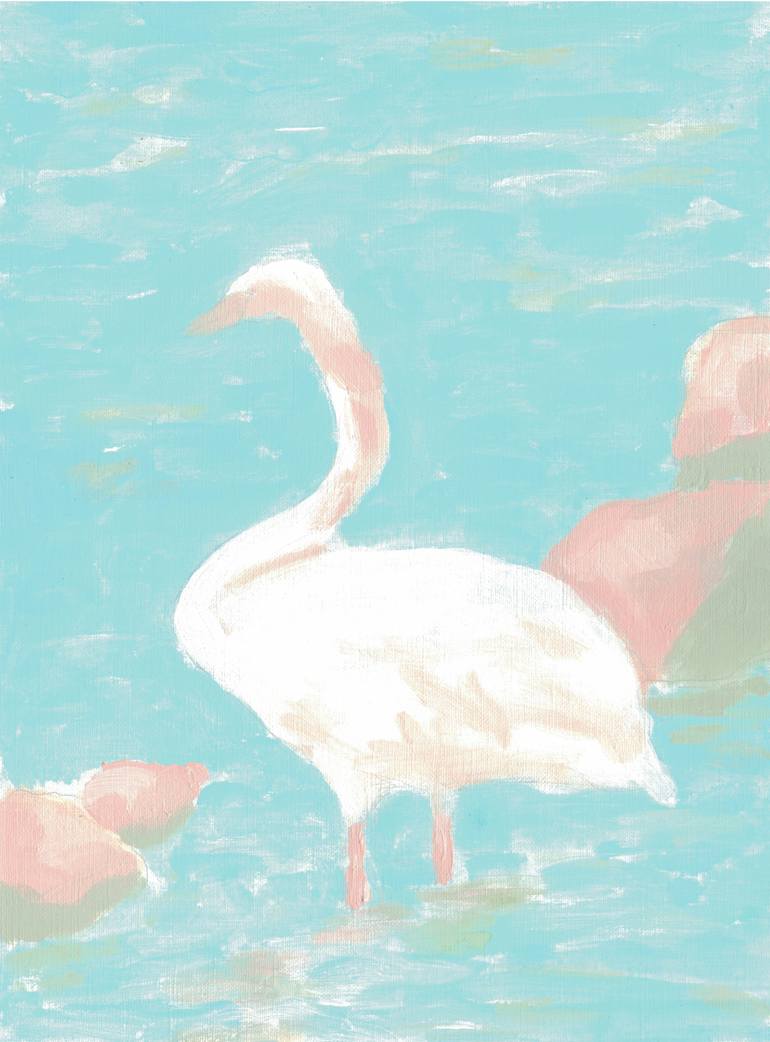 Original Animal Painting by Maryna Salagub | Abstract Art on Paper | Swan at the lake