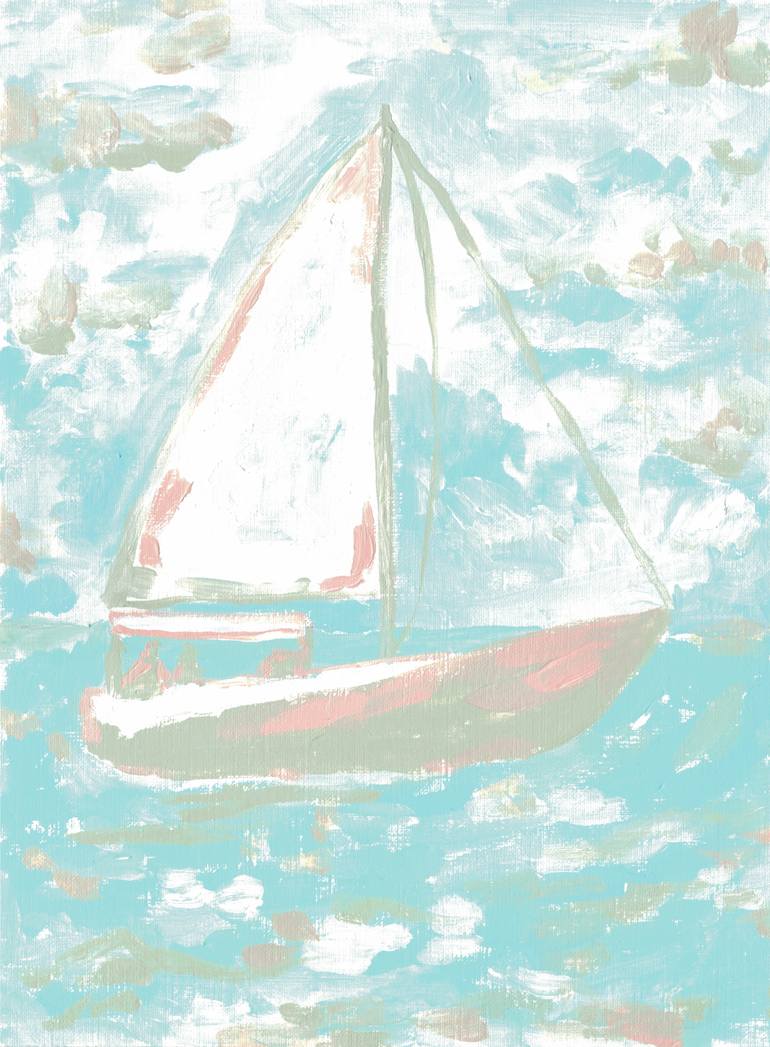 Original Abstract Painting by Maryna Salagub | Abstract Art on Paper | On the Lake Sailboat 2