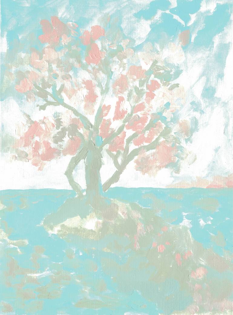 Original Other Painting by Maryna Salagub | Abstract Art on Paper | On the lake the quiet willow tree