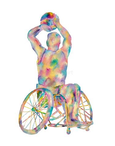 Basketball wheelchair art print watercolor thumb