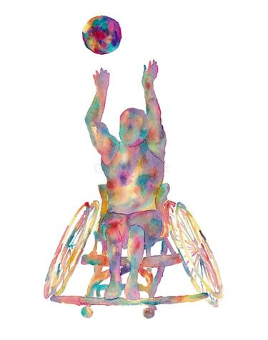 Basketball wheelchair art print watercolor painting thumb