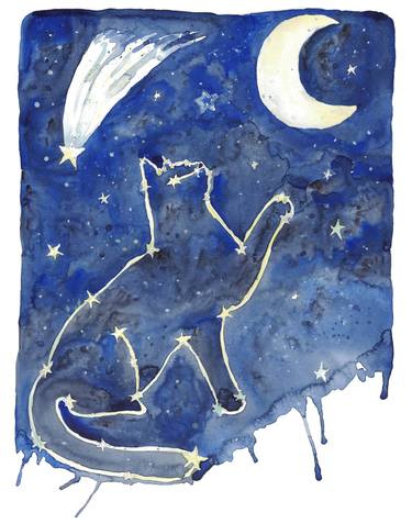 Black cat constellation moon Painting thumb