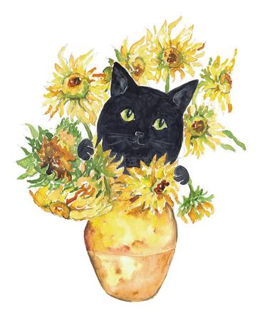 Sunflower pot cat peeking thumb