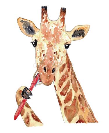 Giraffe brushing teeth bath watercolor thumb