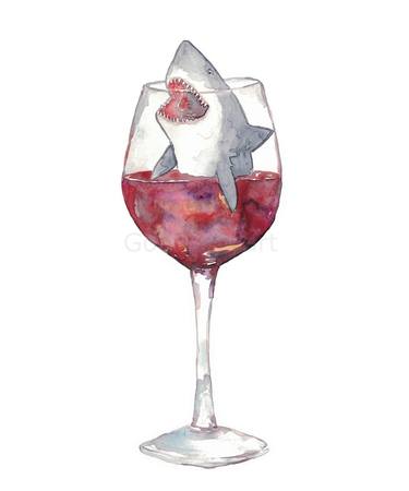 Shark Wine glass watercolor painting thumb
