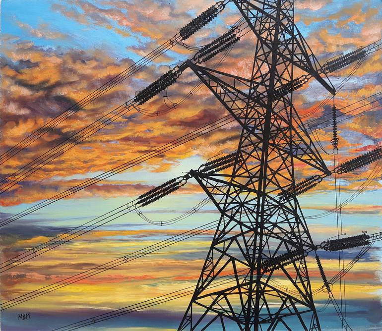 Sunset Pylon Painting by Mark Mulholland | Saatchi Art