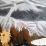 Making Shadows depicts four interacting figures in a mountain scene, with strong light. The intentionally oversaturated colours of the clothing resonate with the muted background. The thick slushy snow is carved through by skis and shadows

**This Painting is Artist Quality Oil Paint and Beeswax on acrylic primed linen over a pinewood stretcher.