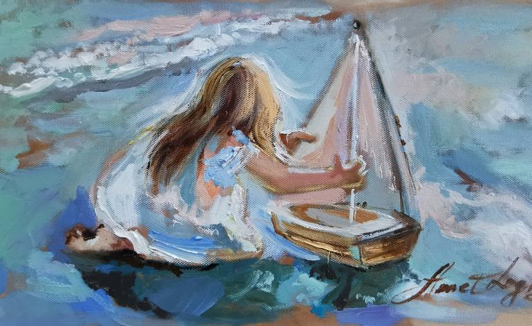Original Fine Art Boat Painting by Annet Loginova