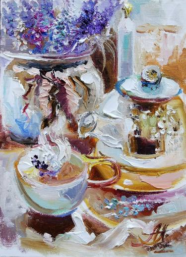 Autumn Tea Delight. Oil Painting For Autumn Ambiance. thumb