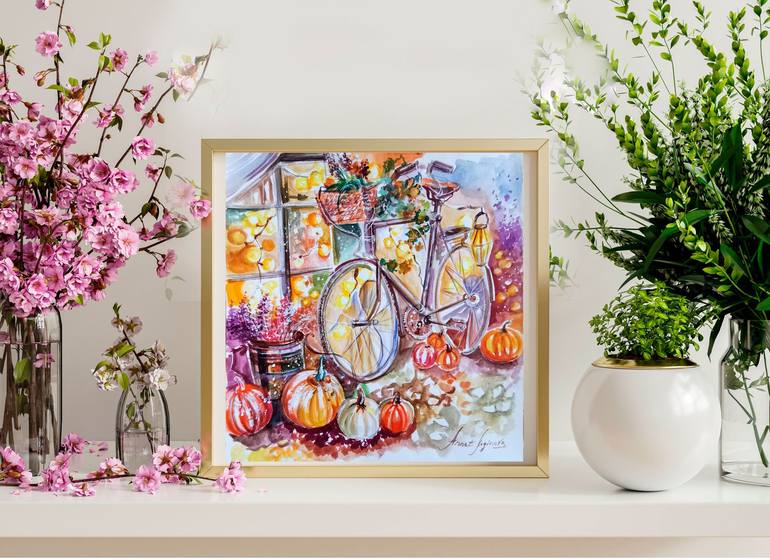 Original Fine Art Bicycle Painting by Annet Loginova