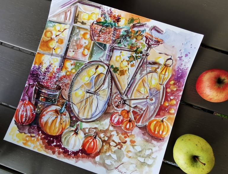 Original Fine Art Bicycle Painting by Annet Loginova