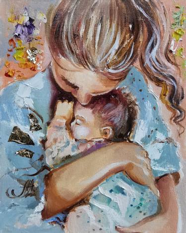 Tender Day. Original Oil Painting. Motherhood Art. thumb