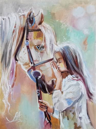 Bonds of Trust. Original oil painting. Love for Horses. thumb