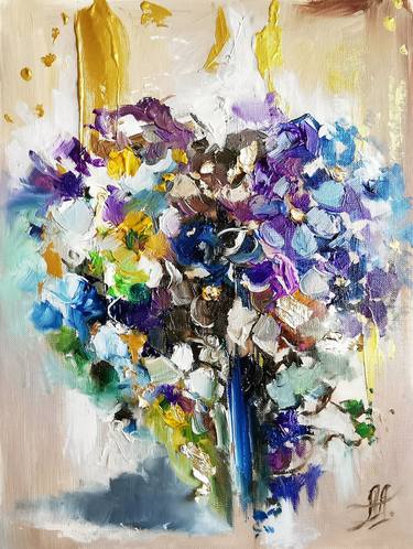 Blue flowers painting, Original artwork, Heart painting thumb