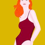 Woman With Red Hair In Red Bathing Suit by Evan Sklar