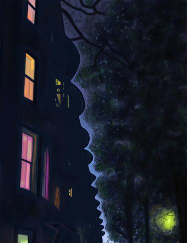 Tops of Brooklyn Apartment Buildings and Trees At Night - Limited Edition 1 of 10 thumb
