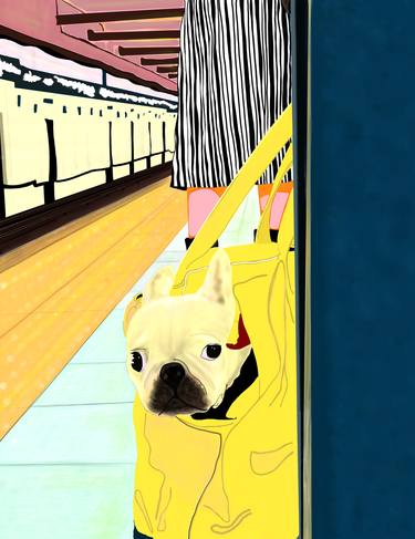 Woman and French Bulldog Commute On the F Train - Limited Edition 1 of 10 thumb